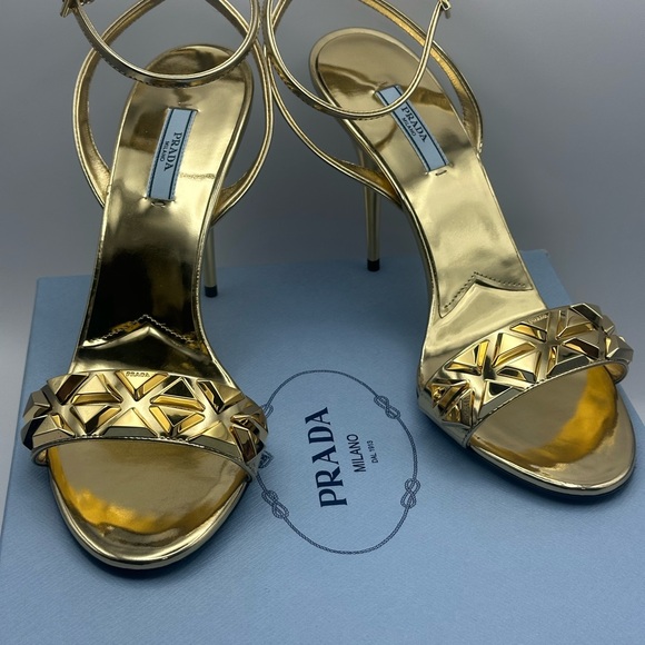Prada Studded Metallic Gold Heel Sandals size 40 - Picture 5 of 9